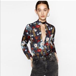 Zara floral silk bodysuit